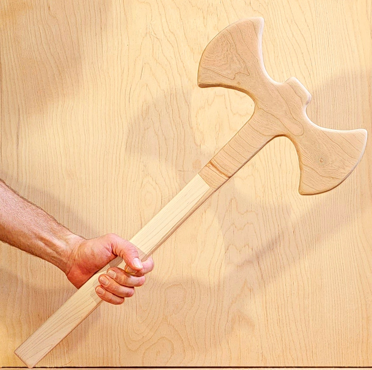 Double Edged Raw Cherry and Maple Wood Play Axe