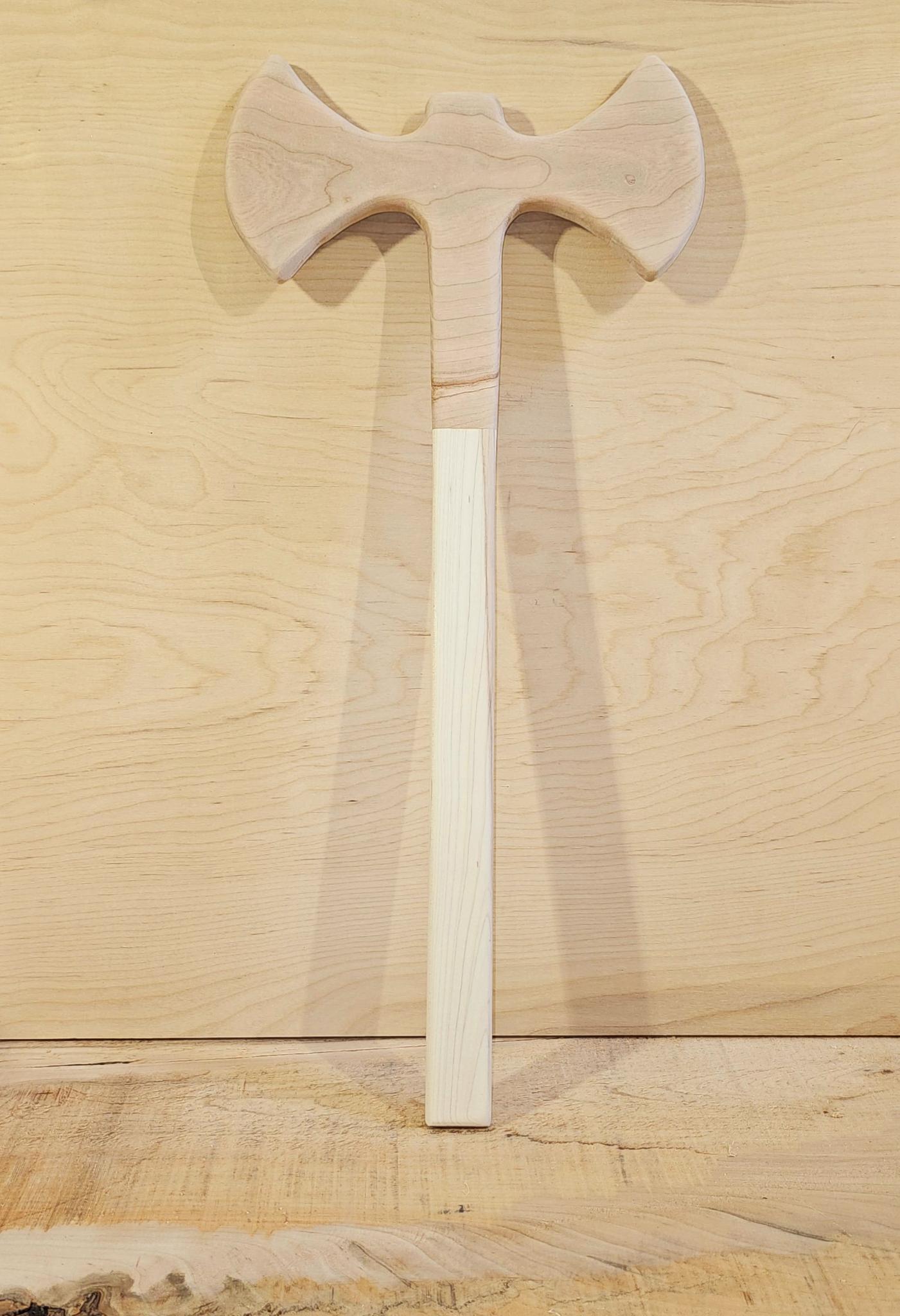 Double Edged Raw Cherry and Maple Wood Play Axe